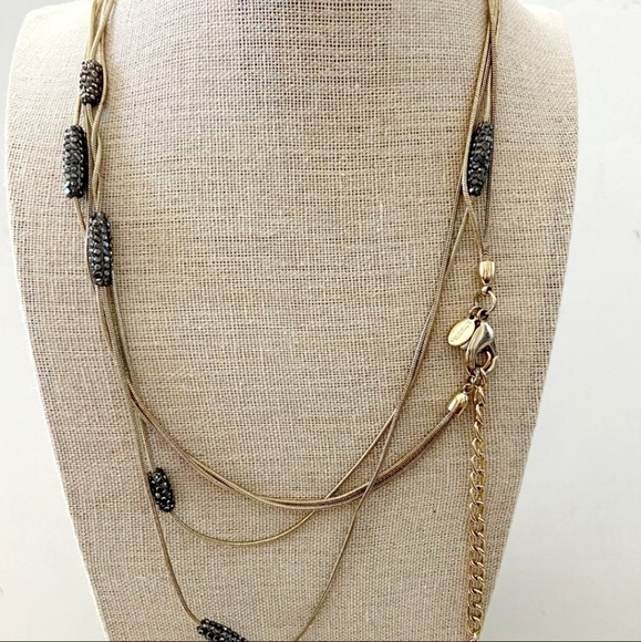 NWT Chico's Wynni Double Strand Gold Tone Necklace w Extention Grey Accents New - Picture 3 of 9